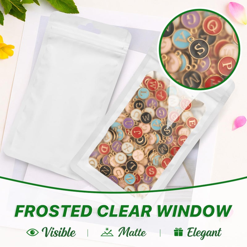 ANZNKU 100 PCS Resealable Mylar Bags with Frosted Clear Window Packaging Bags Foil Pouch Zipper Bag for Food Self Sealing Storage Supplies (2.75x3.93, White) - Image 5