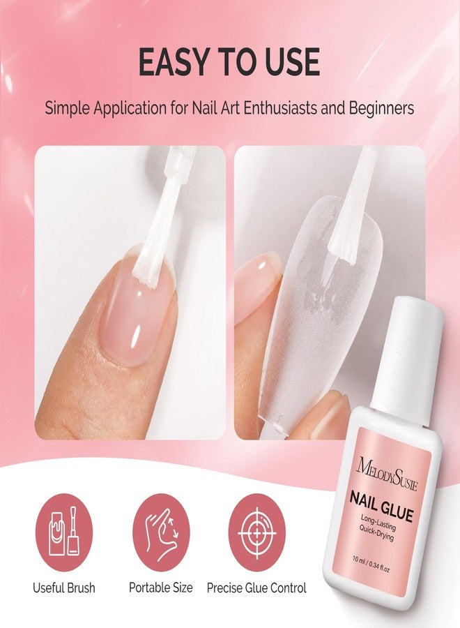 Melodysusie Brush-On Nail Glue for Acrylic Nails Press on Nails Quick-Drying Super Strong Long Lasting Adhesive for Nail Tips Fake Nails No UV Lamp Needed with Easy Application 10ml*2 - Image 3