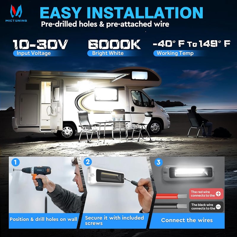 MICTUNING 8 Inch RV Exterior Porch Light, LED Utility Awning White 6000K, Outdoor IP68 Waterproof Aluminum for Garden Camper Trailer Truck SUV MPV Cabinet Hallway Boat Home - Image 3