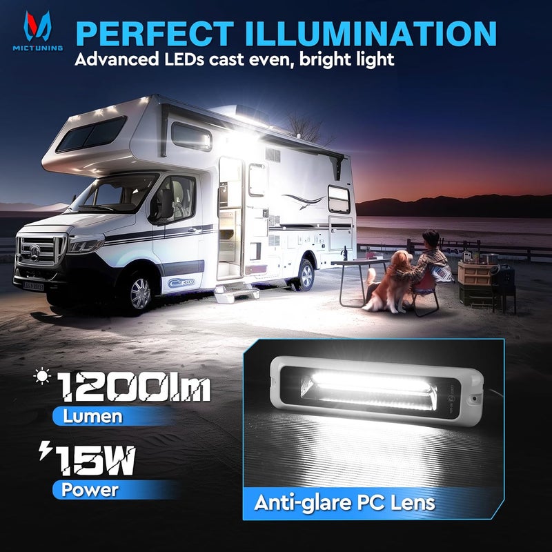 MICTUNING 8 Inch RV Exterior Porch Light, LED Utility Awning White 6000K, Outdoor IP68 Waterproof Aluminum for Garden Camper Trailer Truck SUV MPV Cabinet Hallway Boat Home - Image 2