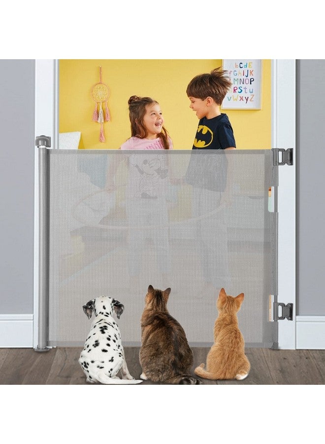 Mypin Retractable Baby Gate Extra Wide Safety Kids Or Pets Gate 33” Tall Extends To 55” Wide Mesh Safety Dog Gate For Stairs Indoor Outdoor Doorways Hallways(33”X55” Grey)  - Image 1
