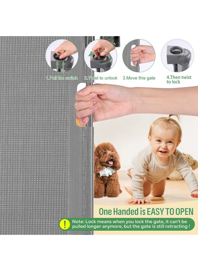 Mypin Retractable Baby Gate Extra Wide Safety Kids Or Pets Gate 33” Tall Extends To 55” Wide Mesh Safety Dog Gate For Stairs Indoor Outdoor Doorways Hallways(33”X55” Grey)  - Image 4