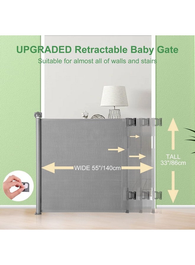 Mypin Retractable Baby Gate Extra Wide Safety Kids Or Pets Gate 33” Tall Extends To 55” Wide Mesh Safety Dog Gate For Stairs Indoor Outdoor Doorways Hallways(33”X55” Grey)  - Image 3
