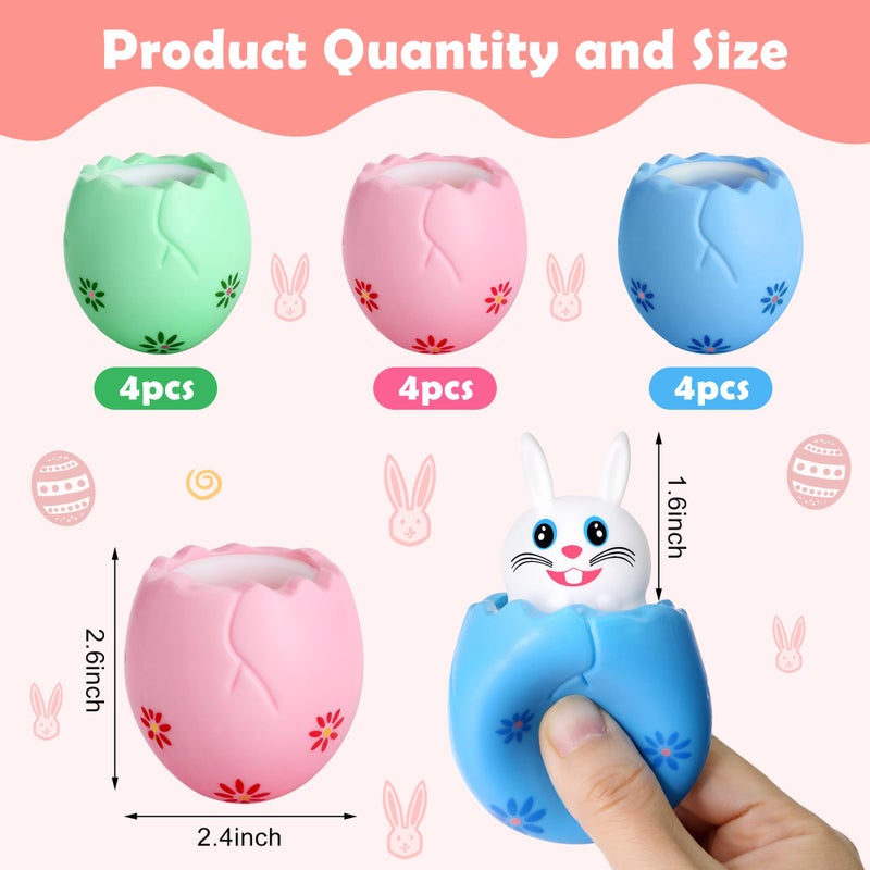 RunNico 12 Pack Easter Eggs Squishy Bunny - Stress Relief Squishies - Cute Rabbit Squeeze Toys for Fidget Autistic Anxiety ADHD Birthday Easter Party Favors - Image 3