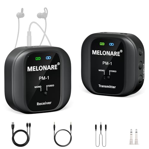MELONARE PM-1 Wireless in-Ear Monitor System - UHF 500MHz, No Delay, HD Audio, Beltpack Transmitter & Receiver, 10 Channels, Mono/Stereo Selection, IEM for Live Performance, Studio, Bands - Image 1