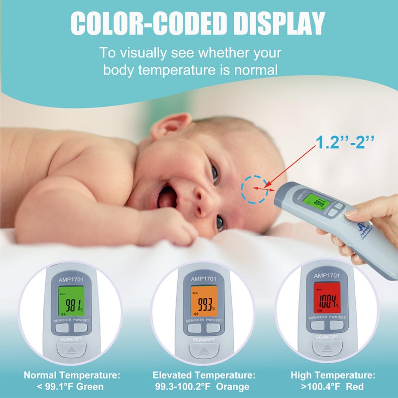 Amplim Non-Contact Forehead Thermometer for Kids and Adults. AmpMed FSA HSA Approved No-Touch Baby Head Temporal Thermometer. Touchless Digital Fever Thermometer for Accurate Temperature Reading - Image 4