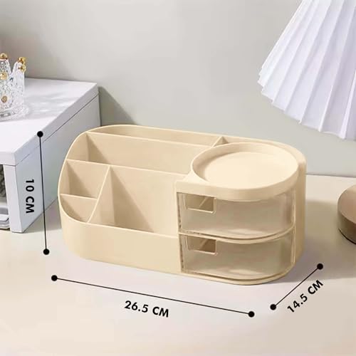ALOXE Makeup Organizer | Makeup Box for Storage | Make Up, Cosmetic, Skincare Organiser for Women | Elegant Makeup Vanity with Transparent Drawer (Cream) - Image 3