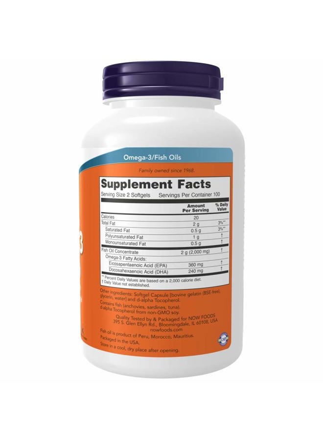 Now Foods Omega-3 1000Mg, Molecularly Distilled 200 Softgels - Image 2