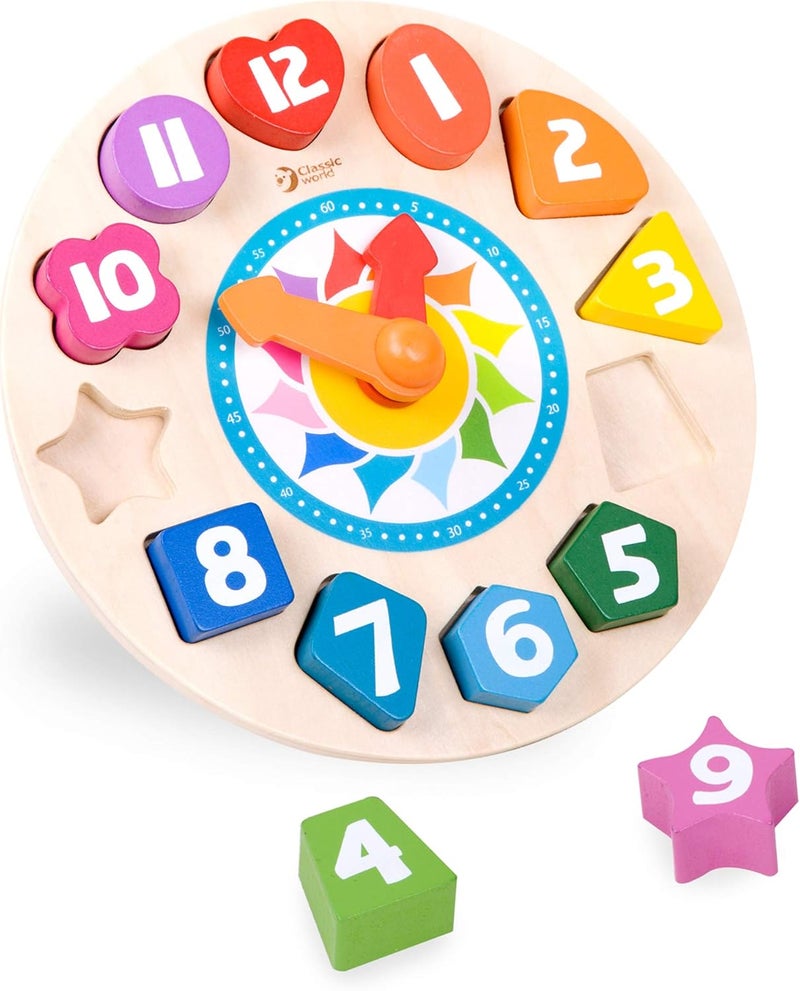 Classic World Tic-tac Wooden Shape Sorting Clock Toy 12 Number Kid Toddler Early Learning Education - Image 1