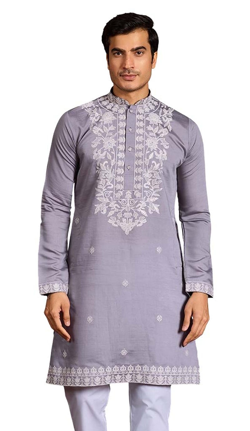 Kalaanj Men's Embroidered Silk Kurta || Only Kurta (KALSS2505MK-Purple-XL) - Image 1