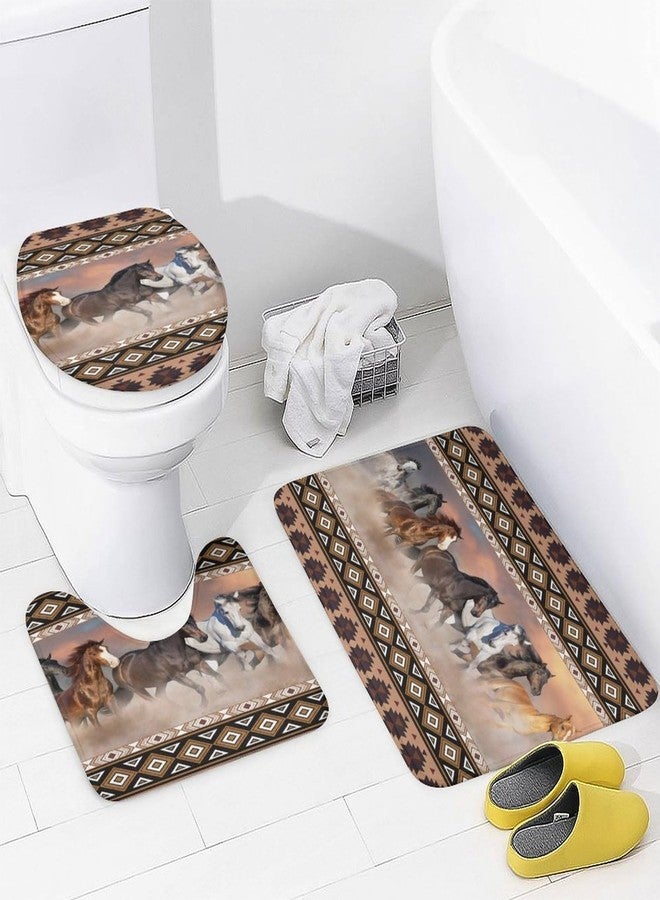 FBMLBRB Rustic Aztec Horse 4 Pieces Shower Curtain Set,Boho Abstract Tribal Farmhouse Western Desert Horse Non-Slip Rugs Toilet Lid Cover Bath Mat and Bathroom Curtain - Image 4