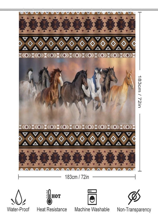 FBMLBRB Rustic Aztec Horse 4 Pieces Shower Curtain Set,Boho Abstract Tribal Farmhouse Western Desert Horse Non-Slip Rugs Toilet Lid Cover Bath Mat and Bathroom Curtain - Image 2