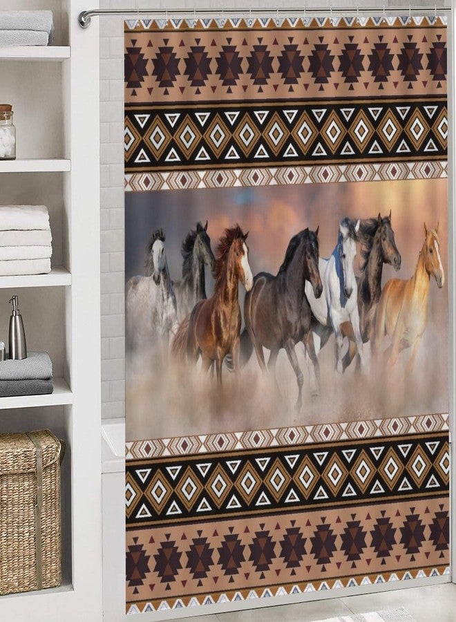 FBMLBRB Rustic Aztec Horse 4 Pieces Shower Curtain Set,Boho Abstract Tribal Farmhouse Western Desert Horse Non-Slip Rugs Toilet Lid Cover Bath Mat and Bathroom Curtain - Image 5