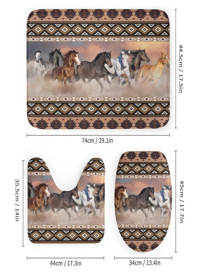 FBMLBRB Rustic Aztec Horse 4 Pieces Shower Curtain Set,Boho Abstract Tribal Farmhouse Western Desert Horse Non-Slip Rugs Toilet Lid Cover Bath Mat and Bathroom Curtain - Image 3