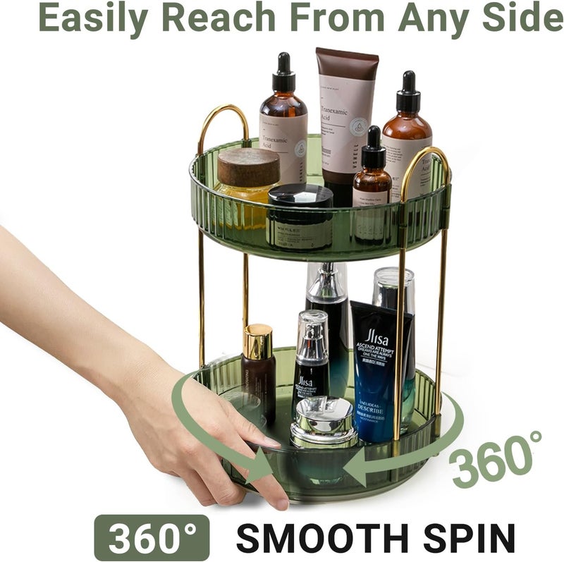 Asayuee Luxury Modern 360° Rotating Makeup Organizer, 2 Tier Large Capacity, Green - Image 3