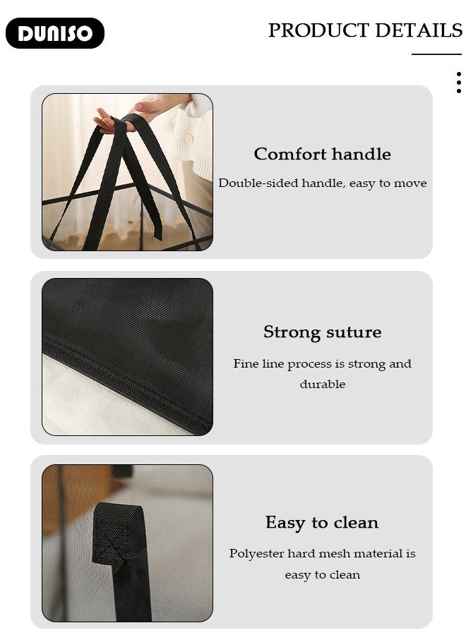 DUNISO Foldable Laundry Basket, Mesh Laundry Hamper Collapsible with Handles, Portable Mesh Washing Laundry Bin, Clothes Bag Organizer Storage for Dorm, Bedroom, Laundry Room and Travel Storage  - Image 2