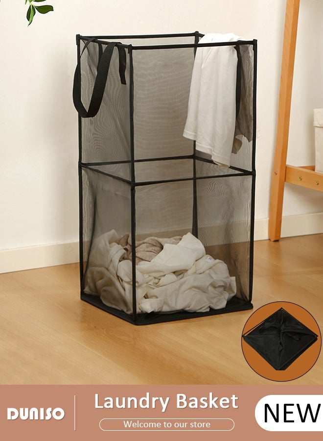 DUNISO Foldable Laundry Basket, Mesh Laundry Hamper Collapsible with Handles, Portable Mesh Washing Laundry Bin, Clothes Bag Organizer Storage for Dorm, Bedroom, Laundry Room and Travel Storage  - Image 1