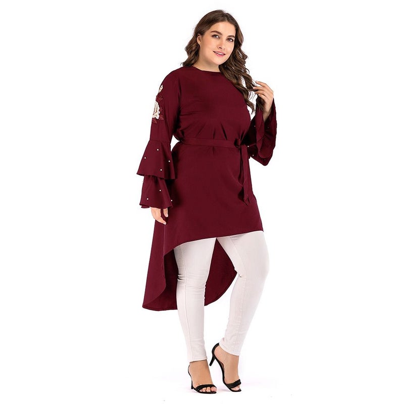 monica fashion Plus Size Women's Embroidered Beaded Blouse Asymmetrical  Top - Image 2