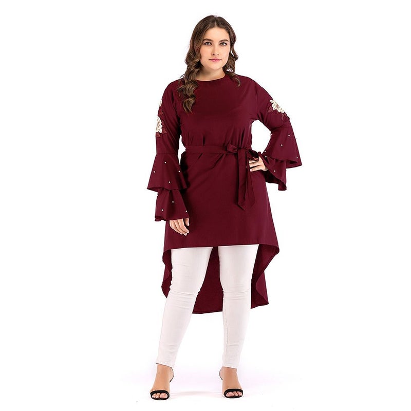 monica fashion Plus Size Women's Embroidered Beaded Blouse Asymmetrical  Top - Image 1