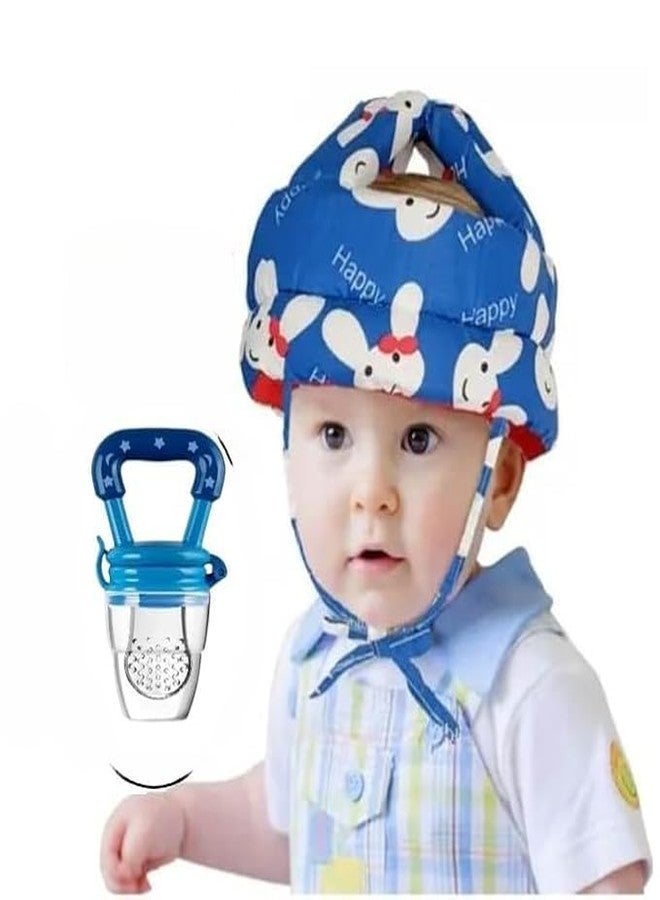 S-SQUARE Baby Helmet for Crawling Baby Head Protector - Head Protection for Infant tolder Baby Walking and Soft Cushion Safety Headguard + Baby Silicon Fruit Feeder (Blue) - Image 1