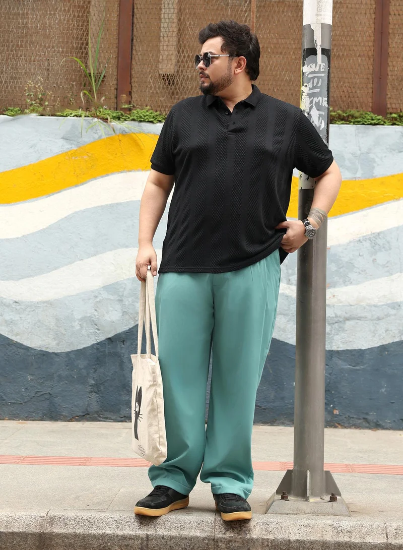 Instafab Plus  Instafab Plus Men Pleated-Twill Tailored Trousers | Mid-Rise , Side Elasticated Stretch | Button Closure , Cuffed-Straight Hem | Solid Twill | Woven Fabric For Party & Evening Wear | Aqua Green for Men | Best Price UAE