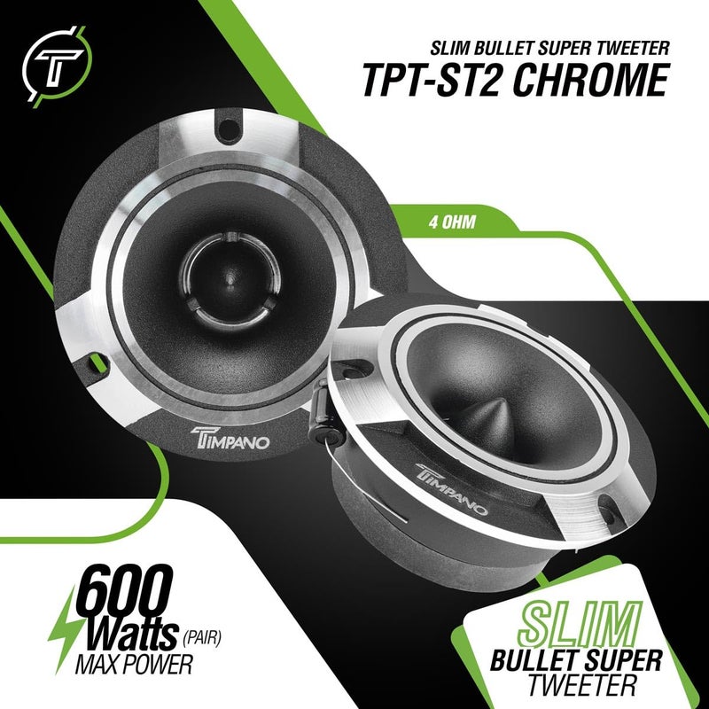 Timpano 1600 Watts Bundle 2X 6.5 Midrange Speakers TPT-MR6-4 Bullet 500 Watts, 4 Ohm + 2X Super Tweeters TPT-ST2 Chrome for Car Audio Systems (2 Speakers, 2 Tweeters) - Image 5