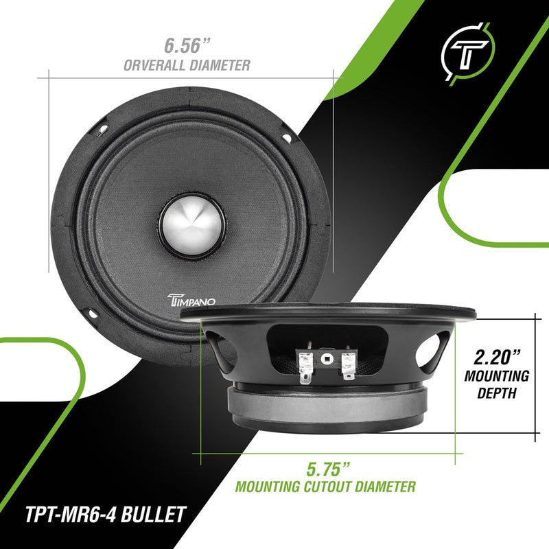 Timpano 1600 Watts Bundle 2X 6.5 Midrange Speakers TPT-MR6-4 Bullet 500 Watts, 4 Ohm + 2X Super Tweeters TPT-ST2 Chrome for Car Audio Systems (2 Speakers, 2 Tweeters) - Image 4