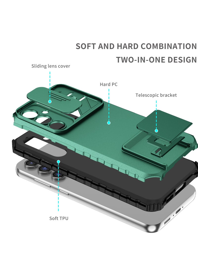 Generic - Samsung Galaxy S23 FE 5G Green Mobile Phone Case Cover, Innovative Telescopic Bracket, Sliding Protection Camera Window, Bumper Shockproof Phone Back Cover - Image 1