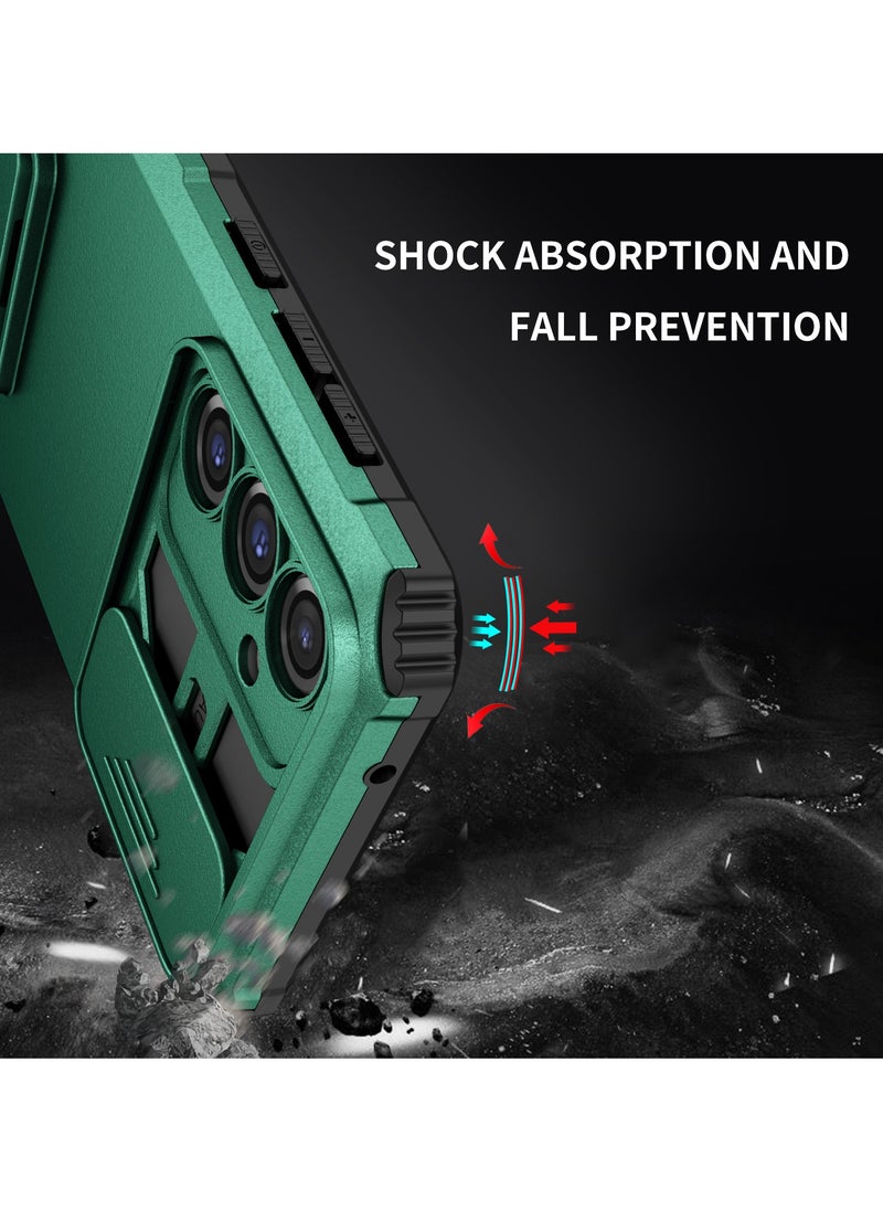 Generic - Samsung Galaxy S23 FE 5G Green Mobile Phone Case Cover, Innovative Telescopic Bracket, Sliding Protection Camera Window, Bumper Shockproof Phone Back Cover - Image 1