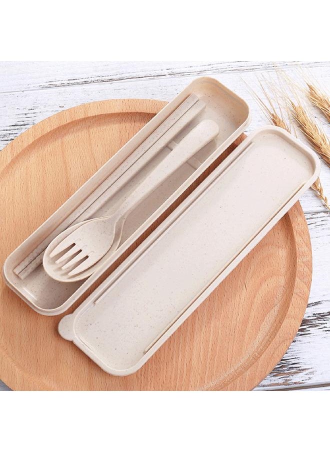 Reusable Travel Utensils Set with Case Portable Chopstick Fork Spoon Tableware Eco Friendly Cutlery Picnic Camping Utensils Nordic Beige