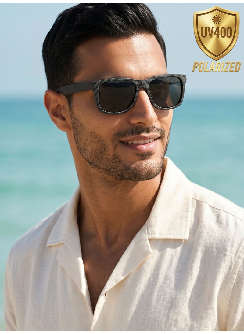 Polarized Sport Sunglasses Unisex, Carbon Fiber Textured Frame, UV400 Driving, Matte Black - Image 1
