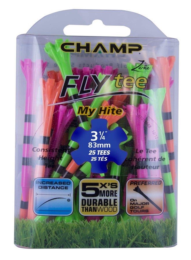 Champ 86513 Zarma Flytee My Hite 3-1/4" 25 Count Citrus Mix with Black Stripes Golf Tees - Image 1