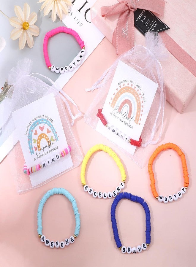 Jaarssho 20pcs Friendship Bracelets Wristband Motivational Gifts Set, Rainbow Clay Beaded Silicone Bracelet for Women with Quotes Card Bags, Inspirational Gifts Team Coworker Mental Health Employee - Image 4