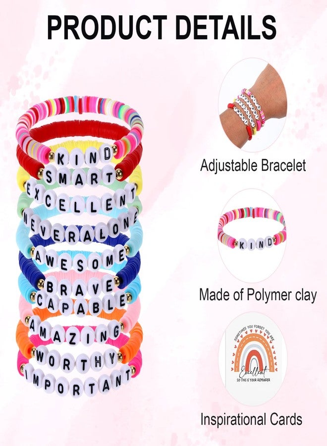 Jaarssho 20pcs Friendship Bracelets Wristband Motivational Gifts Set, Rainbow Clay Beaded Silicone Bracelet for Women with Quotes Card Bags, Inspirational Gifts Team Coworker Mental Health Employee - Image 3