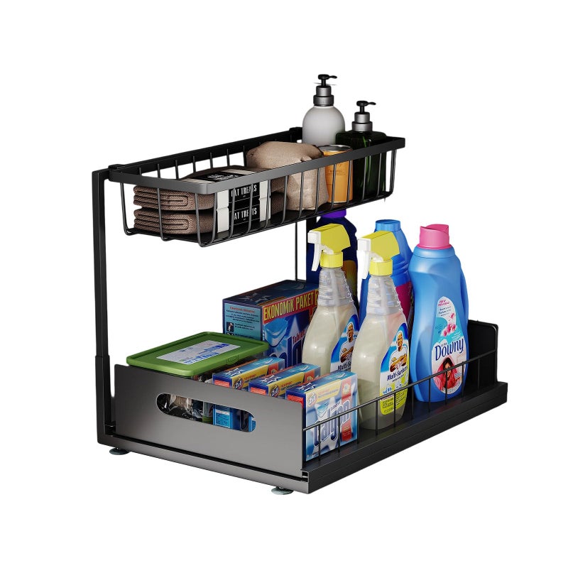 UINOFLE Under Sink Organizer 2 Tier Under Sink Organizers and Storage MultiPurpose Under Sink Storage for Bathroom Kitchen Black