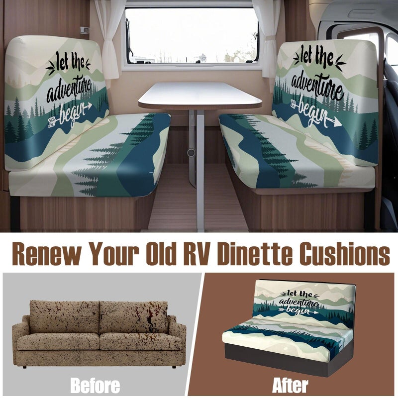 BBSET 6pcs Rv Dinette Cushion Covers Stretch Washable Rv Cushion Slipcove Replacement for Camper Car Bench, 2 Pillowcase, 2 Backrest and 2 Bench Covers (Forest) - Image 3