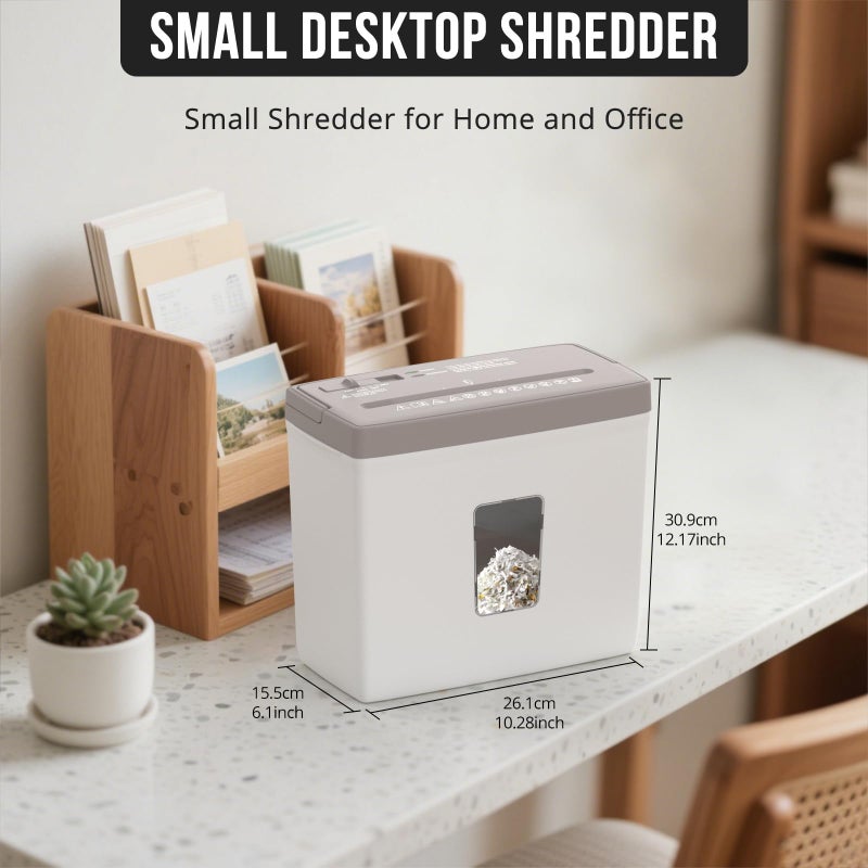 Suntiko 5-Sheet Cross Cut Paper Shredder for Home Office, P-4 High Security Level Document Shredder with 2.38 Gallon Bin, Jam Proof Design & Thermal Protection for Professional Use, Brown + White - Image 4