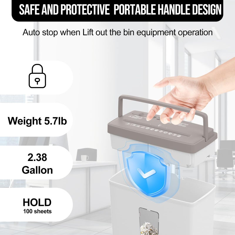 Suntiko 5-Sheet Cross Cut Paper Shredder for Home Office, P-4 High Security Level Document Shredder with 2.38 Gallon Bin, Jam Proof Design & Thermal Protection for Professional Use, Brown + White - Image 3