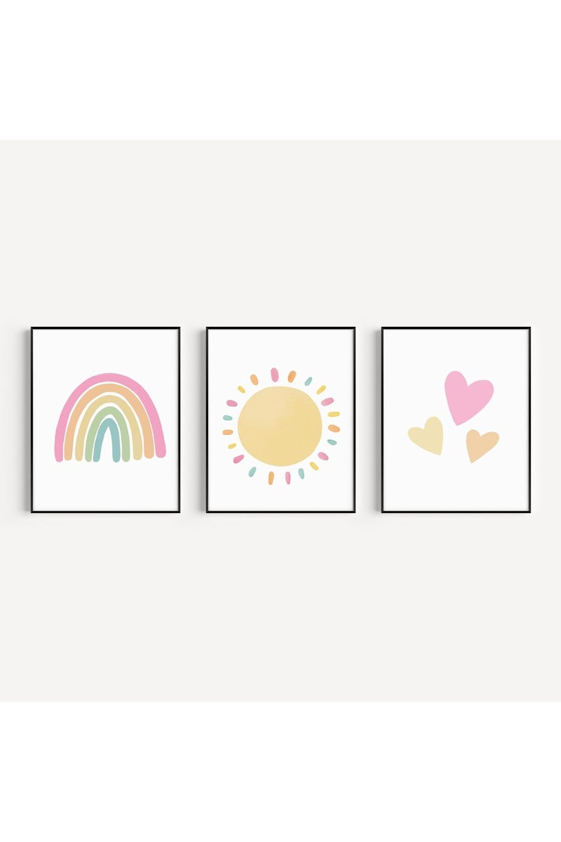 PRINTOVA Rainbow Sun Hearts Wall Art Prints - Set of 3 Posters for Nursery, Baby, or Kid's Room Decor, Room Decoration - 8x10 inch Unframed - Image 1