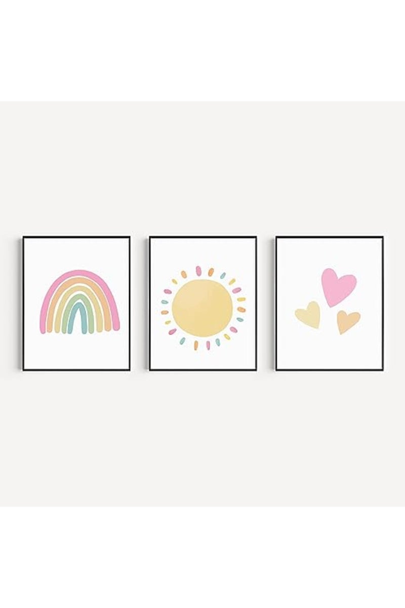 PRINTOVA Rainbow Sun Hearts Wall Art Prints - Set of 3 Posters for Nursery, Baby, or Kid's Room Decor, Room Decoration - 8x10 inch Unframed - Image 2