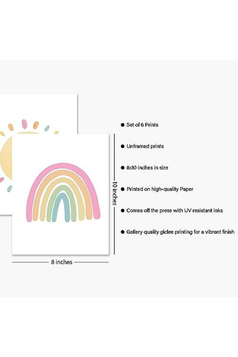 PRINTOVA Rainbow Sun Hearts Wall Art Prints - Set of 3 Posters for Nursery, Baby, or Kid's Room Decor, Room Decoration - 8x10 inch Unframed - Image 3