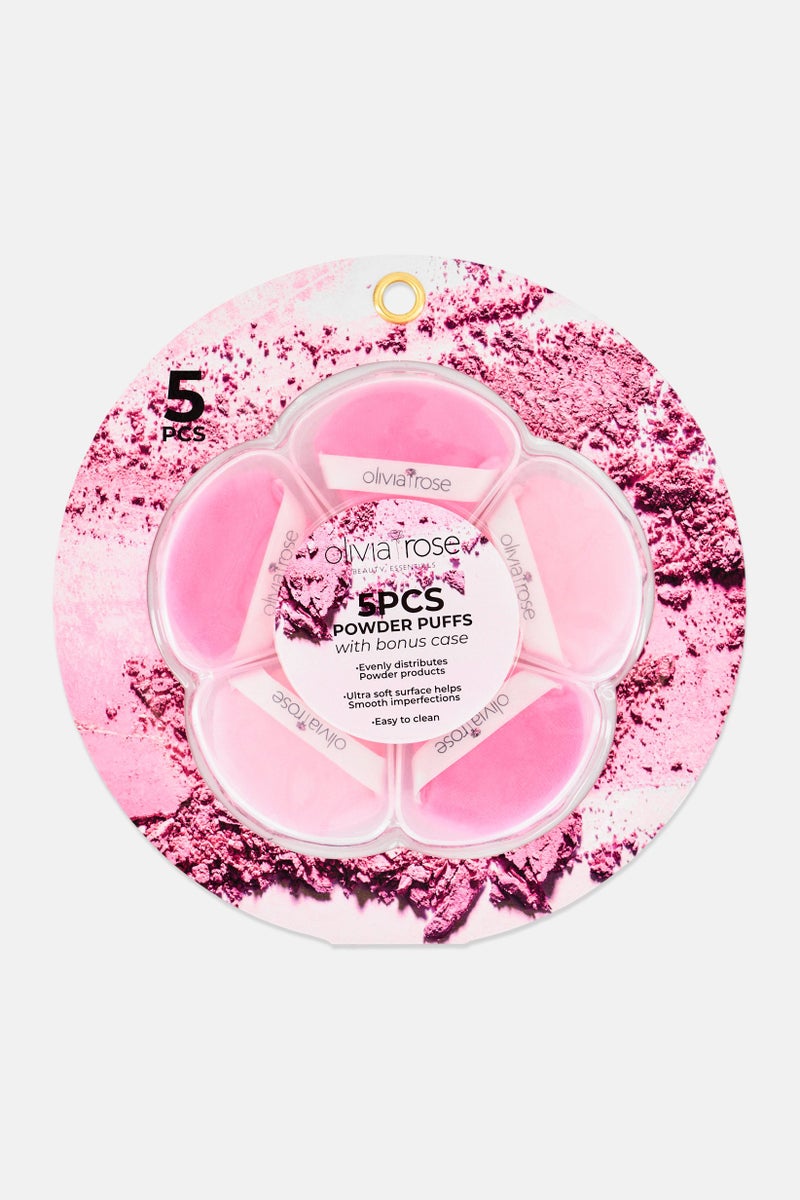 Olivia Rose 5 Pieces Triangle Powder Puffs With Bonus Case Set, Pink - Image 1