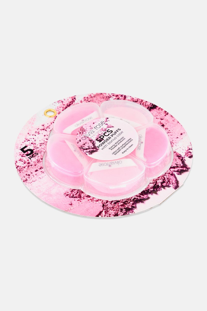 Olivia Rose 5 Pieces Triangle Powder Puffs With Bonus Case Set, Pink - Image 2