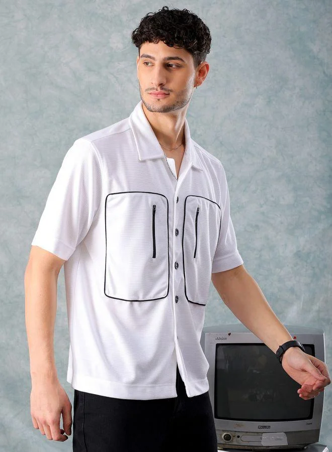 ذا انديان كراج كو Men Boxy Fit Solid Half Sleeves Cuban collar Street Wear Shirt