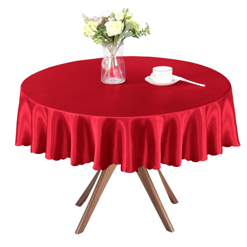 Homiest 1 Pack 60 Inch / 5ft Round Tablecloth Satin Table Cover, Red Table Cloth Overlay Bright Table Decorations, Silky Satin Dining Table Cloths for Wedding Reception Graduation Banquet - Image 1