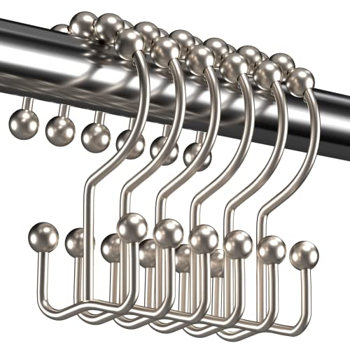 Titanker Shower Curtain Hooks Rings Rust Resistant Metal Double Glide Shower Hooks Rings for Bathroom Shower Rods Curtains Set of 12 Hooks  Nickel
