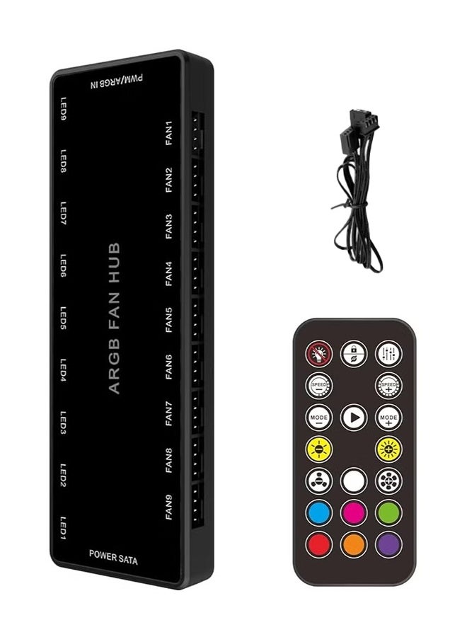سنو مان ARGB Fan Hub Controller with Remote Control, Pwm Fan Hub Support 9 Groups of Fans for Addressable 5v 3pin Argb u0026 12v 4pin Pwm, 2-in-1 Rgb Case Fan Hub with Hidden Magnetic Base and Sata Power - Image 1