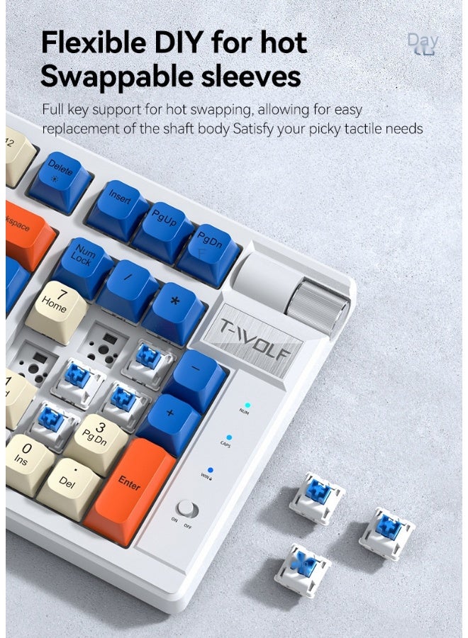 Wireless Mechanical Keyboard T-WOLF T70 Bluetooth Triple Mode RGB Gaming Hot-Swappable Red Switch Keyboard - Image 5