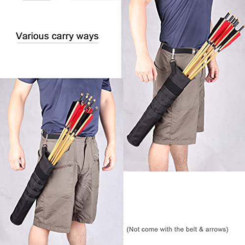 KRATARC Archery Lightweight Back Arrow Quiver Dual Use Foldable Compact Hip Arrows Bag with Molle System Hanged for Target Shooting (Black- diameter 3.5'') - Image 5