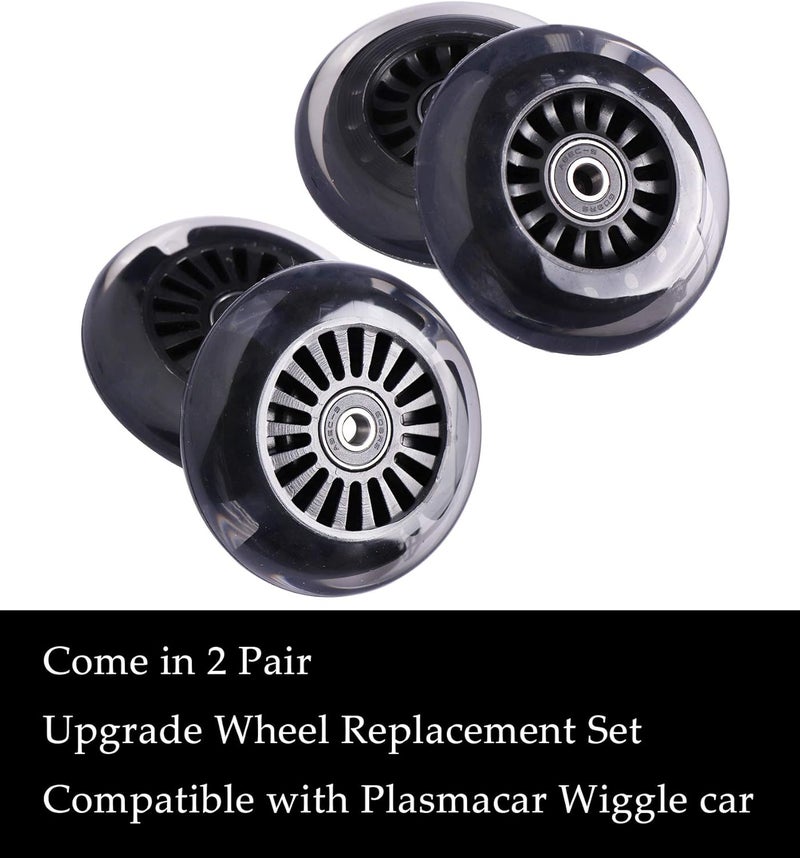 WHEELGOO Wiggle Car Polyurethane Replacement Wheels Set (Front,2P Light Up), Swing Car Wheels Pack (Rear,2P Narrower) Upgrade for Ride-on Toys (Black) - Image 5